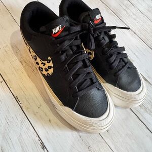 Nike Court Legacy Leopard Swoosh Platform Sneakers Black Women’s 7 EUC